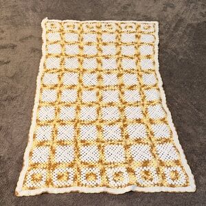 Handmade Crochet Blanket in Cream and Gold
